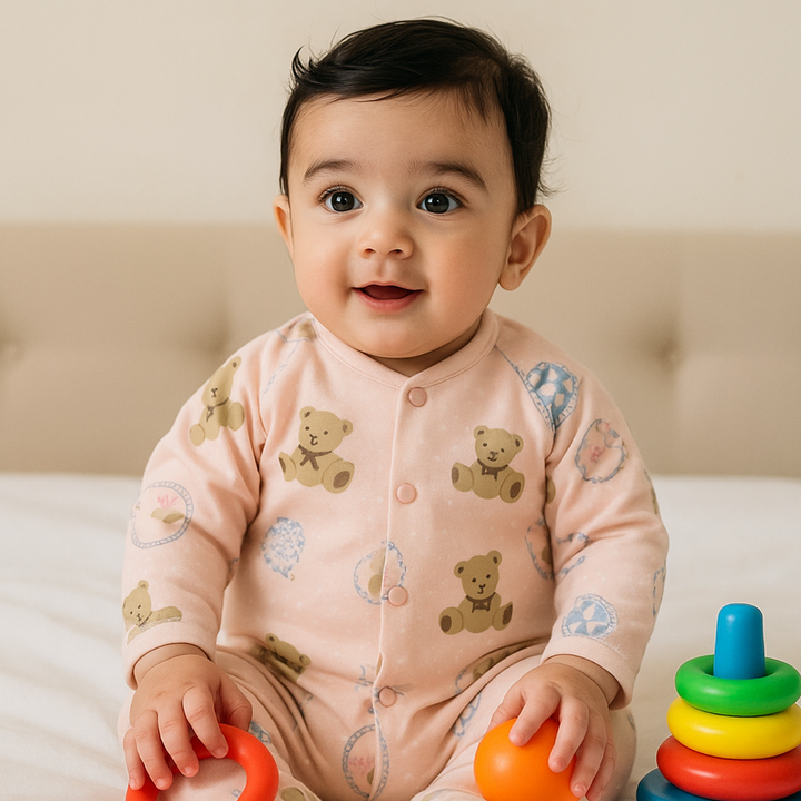 SUNSHINE BABY FLEECE ROMPER TEADY BEAR BABY PINK 0-3M