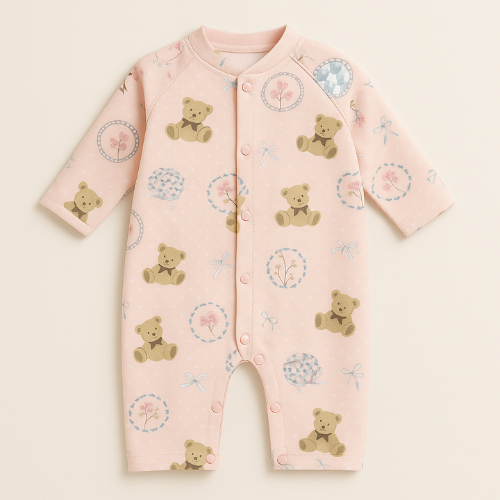 SUNSHINE BABY FLEECE ROMPER TEADY BEAR BABY PINK 0-3M