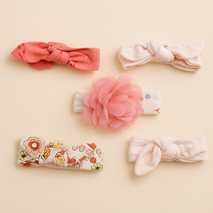 SUNSHINE BABY COTTON HEADBAND PACK OF 5 FLOWER MULTICOLOR