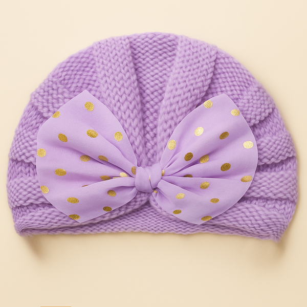 SUNSHINE BABY KNITTED WOOLEN CAP WITH BOW PURPLE