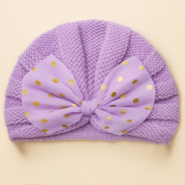 SUNSHINE BABY KNITTED WOOLEN CAP WITH BOW PURPLE
