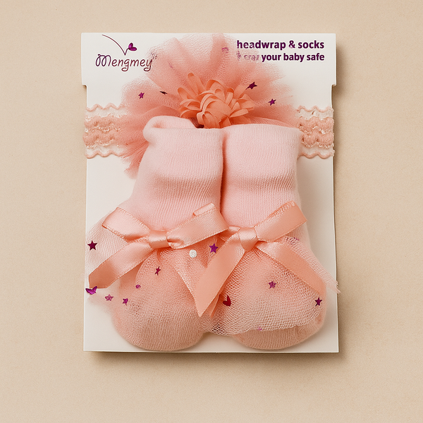 SUNSHINE BABY BOOTIES WITH HEADBAND SET PEACH