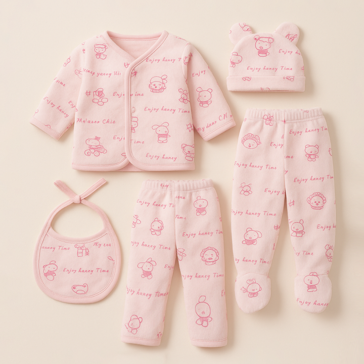 SUNSHINE BABY PAJAMA SET PACK OF 5 PUPPY PINK 0-3M