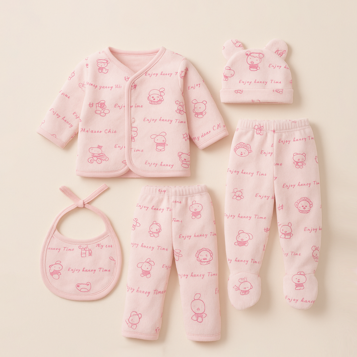 SUNSHINE BABY PAJAMA SET PACK OF 5 PUPPY PINK 0-3M