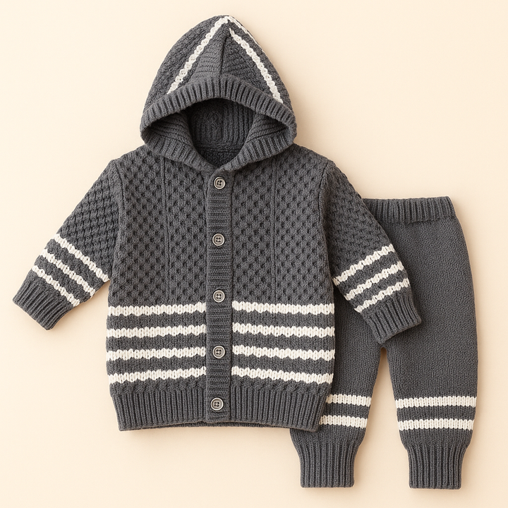 SUNSHINE BABY HOODED WOOLEN PAJAMA SET GREY 0-3M
