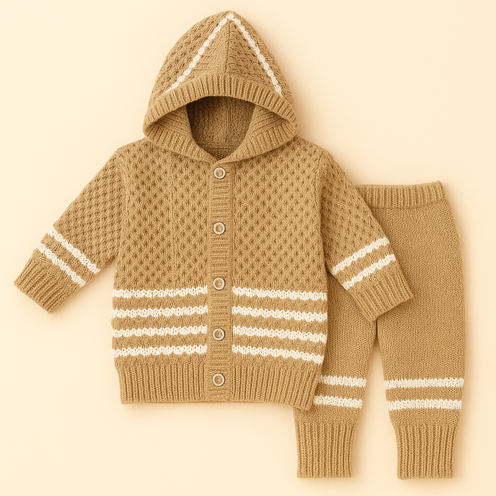 SUNSHINE BABY HOODED WOOLEN PAJAMA SET BROWN 0-3M