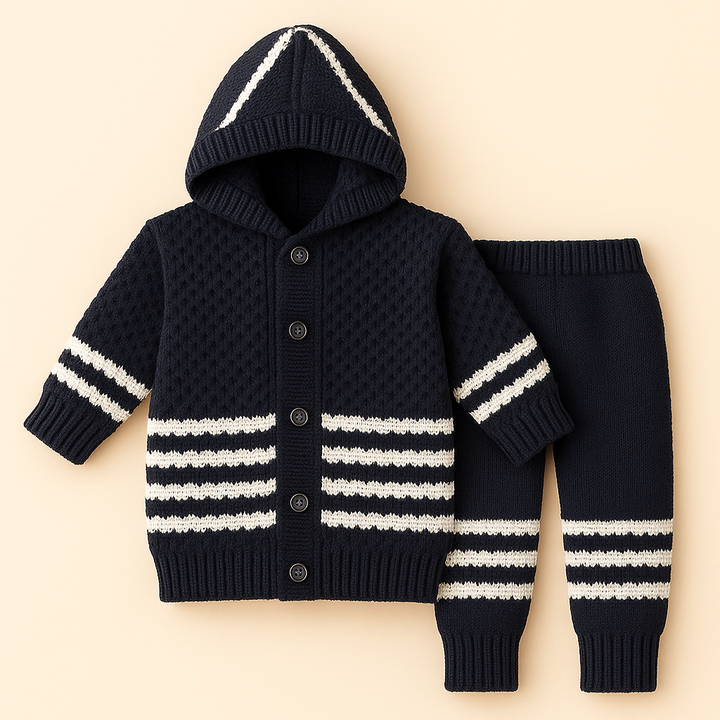 SUNSHINE BABY HOODED WOOLEN PAJAMA SET NAVY BLUE 0-3M