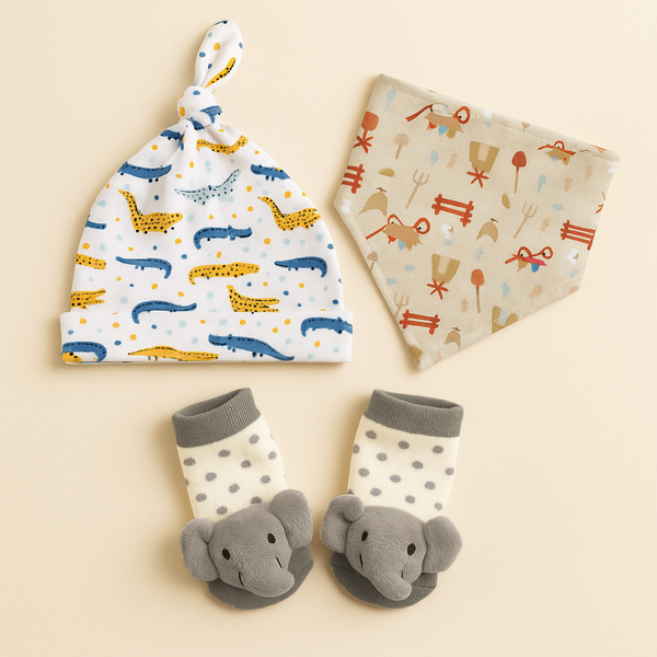 SUNSHINE BABY CAP SET PACK OF 3 CROCODILE BEIGE