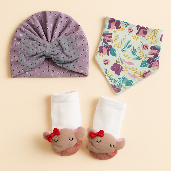 SUNSHINE BABY CAP SET PACK OF 3 ELEPHANT PURPLE