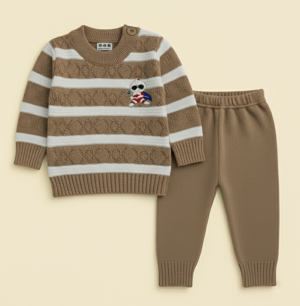 Baby Woolen Pajama Set Stripes Brown - Sunshine