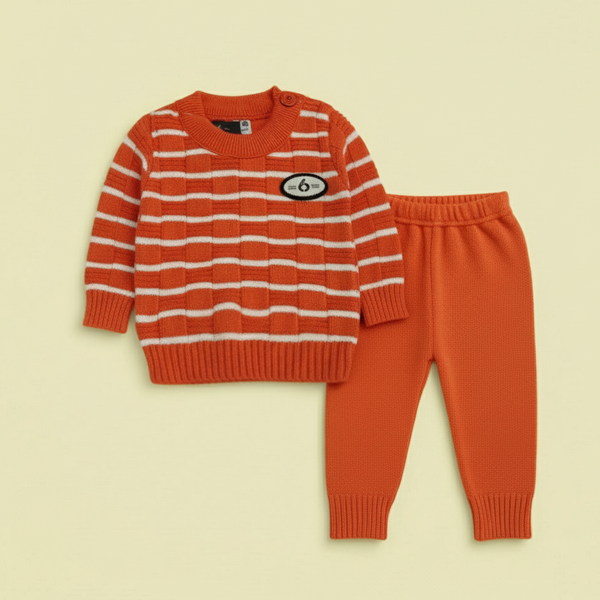 SUNSHINE BABY WOOLEN PAJAMA SET (HUANG 6) STRIPES  ORANGE NB