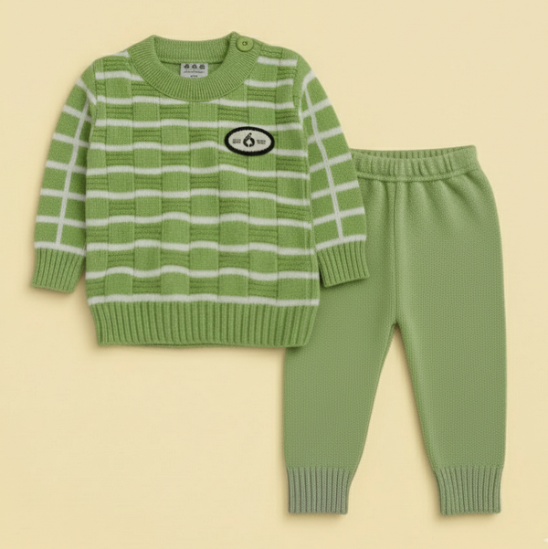 SUNSHINE BABY WOOLEN PAJAMA SET (HUANG 6) STRIPES  GREEN NB