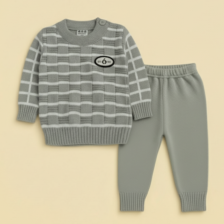 SUNSHINE BABY WOOLEN PAJAMA SET (HUANG 6) STRIPES  GREY NB