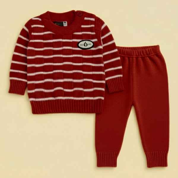 SUNSHINE BABY WOOLEN PAJAMA SET (HUANG 6) STRIPES  RED NB