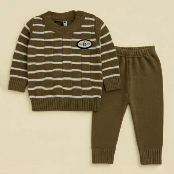 SUNSHINE BABY WOOLEN PAJAMA SET (HUANG 6) STRIPES  BROWN NB