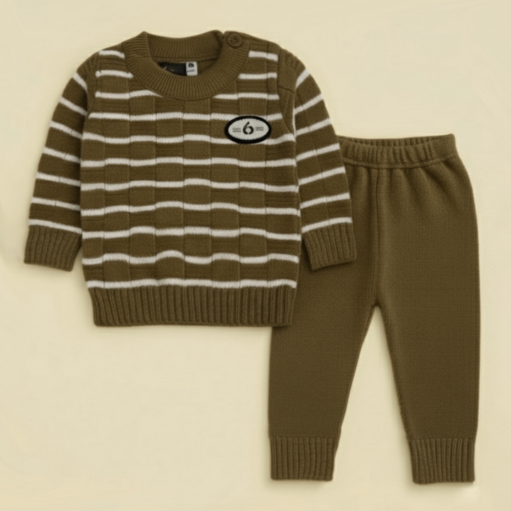 SUNSHINE BABY WOOLEN PAJAMA SET (HUANG 6) STRIPES  BROWN NB