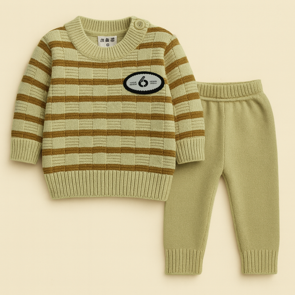 SUNSHINE BABY WOOLEN PAJAMA SET (HUANG 6) STRIPES  BEIGE NB