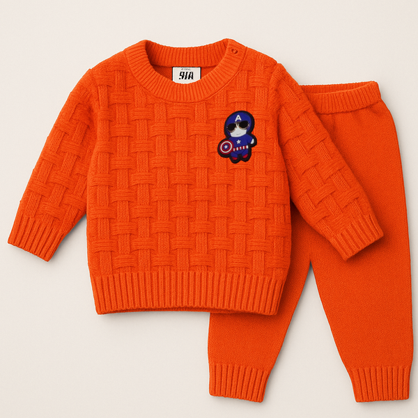 SUNSHINE BABY WOOLEN PAJAMA SET CAPTAIN AMERICA ORANGE NB