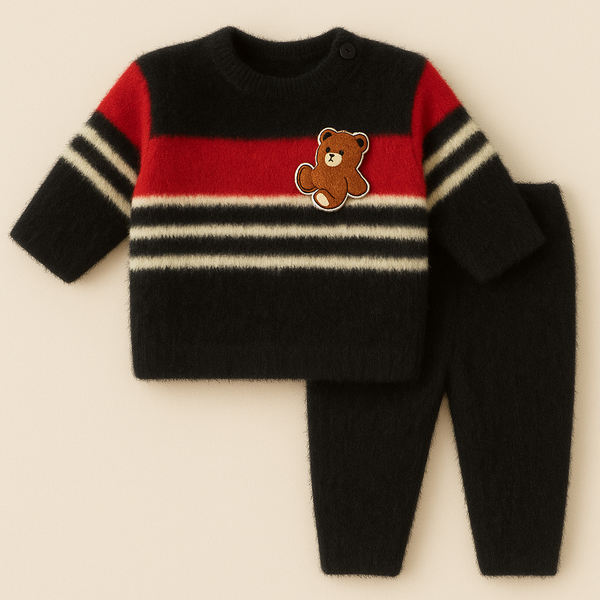 SUNSHINE BABY FUR PAJAMA SET BEAR RED & BLACK NB