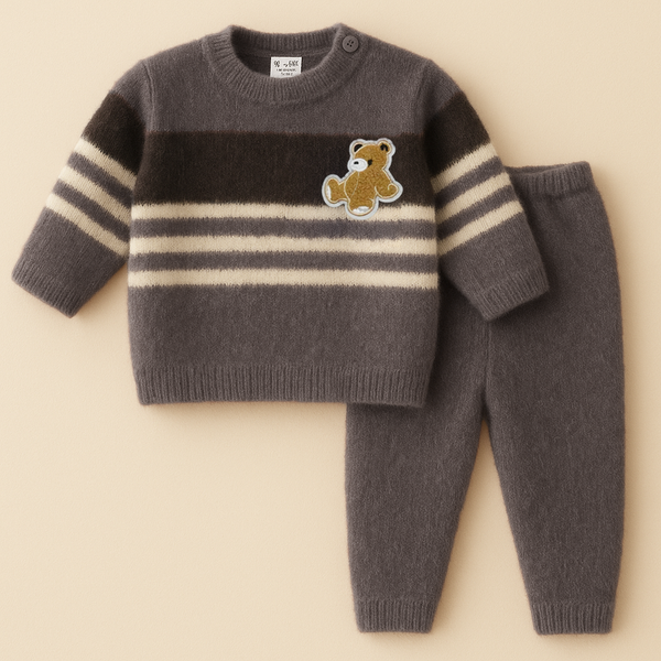 SUNSHINE BABY FUR PAJAMA SET BEAR DARK BROWN & BLACK NB