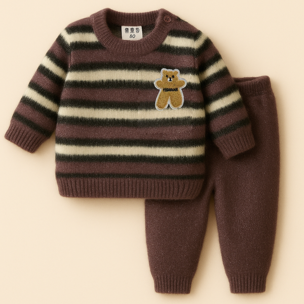 SUNSHINE BABY FUR PAJAMA SET BEAR STRIPES DARK BROWN NB