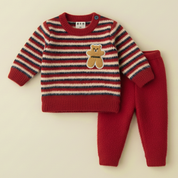 SUNSHINE BABY FUR PAJAMA SET BEAR STRIPES RED NB