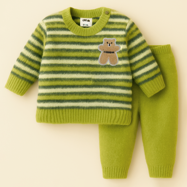 SUNSHINE BABY FUR PAJAMA SET BEAR STRIPES GREEN NB