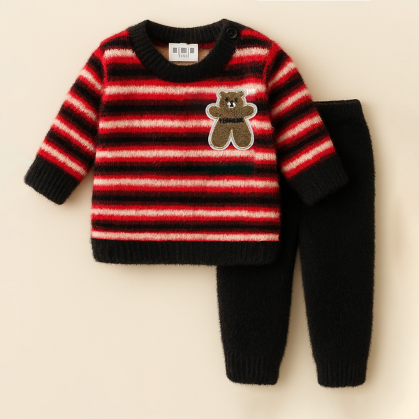 SUNSHINE BABY FUR PAJAMA SET BEAR STRIPES RED & BLACK NB