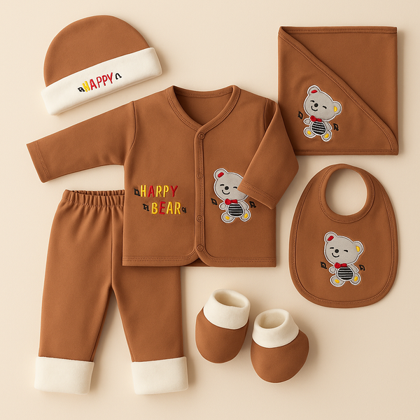 Newborn Baby 7Pcs Fleece Gift Set HAPPY BEAR BROWN