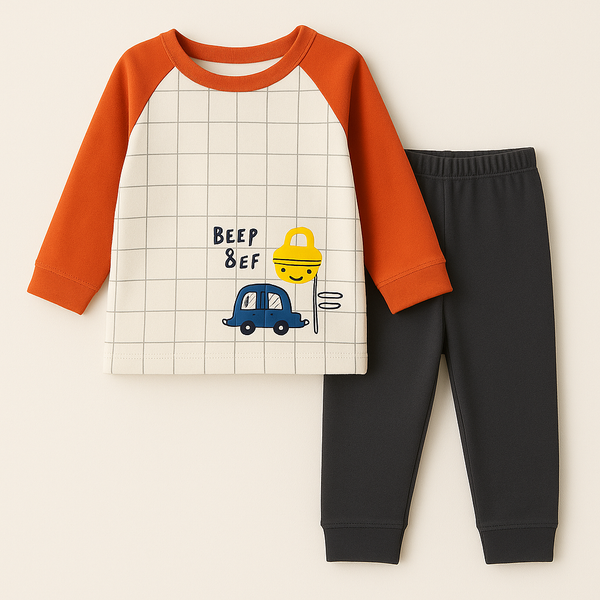 SUNSHINE KIDS WINTER SOFT COTTON PAJAMA SET BEEP BEEP ORANGE 120