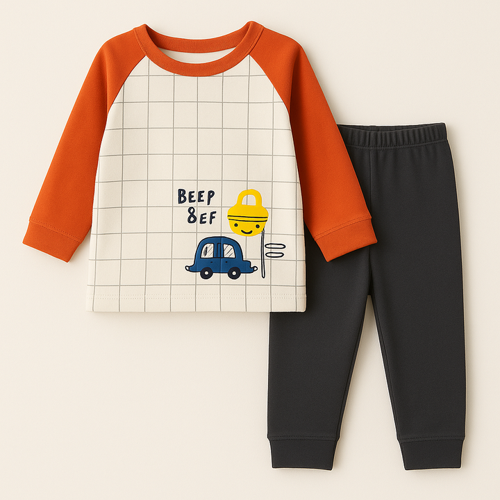 SUNSHINE KIDS WINTER SOFT COTTON PAJAMA SET BEEP BEEP ORANGE 120
