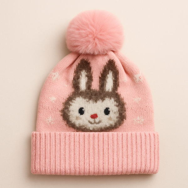 SUNSHINE BABY WINTER WOOLEN CAP KIITY PINK