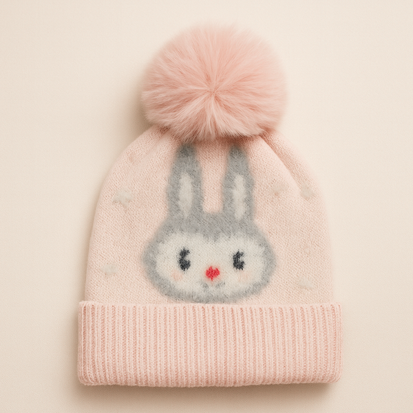 SUNSHINE BABY WINTER WOOLEN CAP KIITY BABY PINK