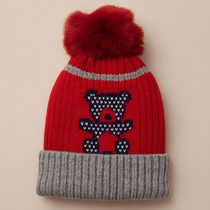 SUNSHINE BABY WINTER WOOLEN CAP BEAR RED