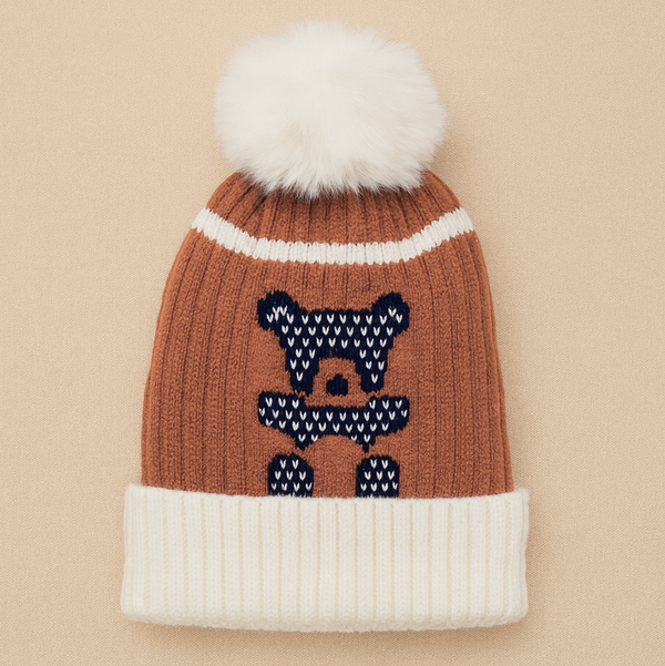 SUNSHINE BABY WINTER WOOLEN CAP BEAR DARK BROWN