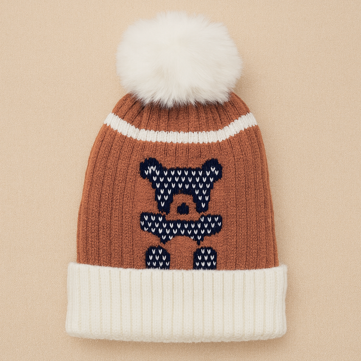 SUNSHINE BABY WINTER WOOLEN CAP BEAR DARK BROWN