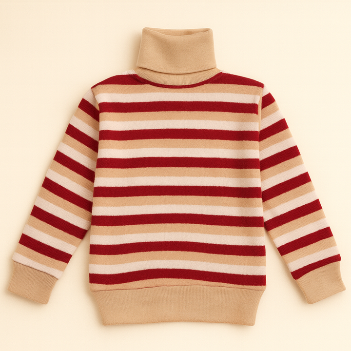 SUNSHINE BABY MOCK NECK RED,BEIGE AND BABY PINK STRIPES 28 7-8Y