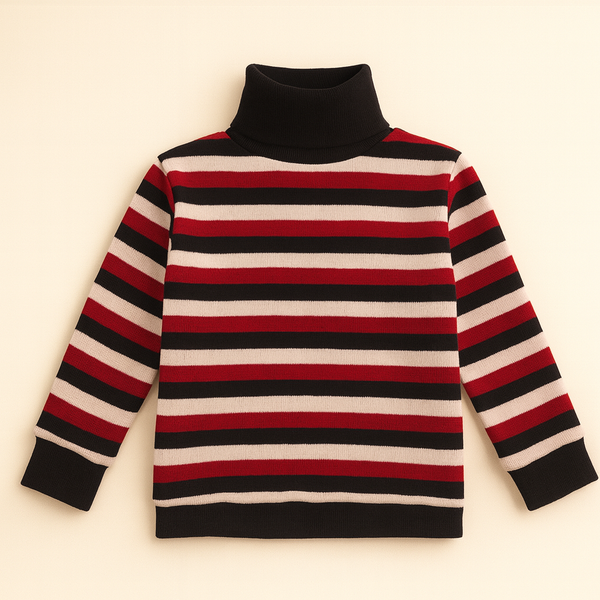SUNSHINE BABY MOCK NECK BLACK,RED AND BABY PINK STRIPES 28 7-8Y