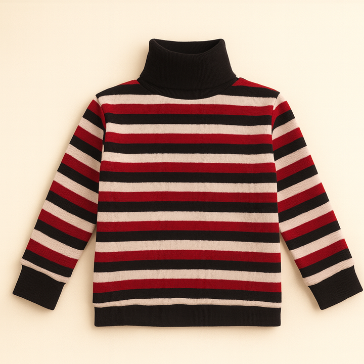 SUNSHINE BABY MOCK NECK BLACK,RED AND BABY PINK STRIPES 28 7-8Y