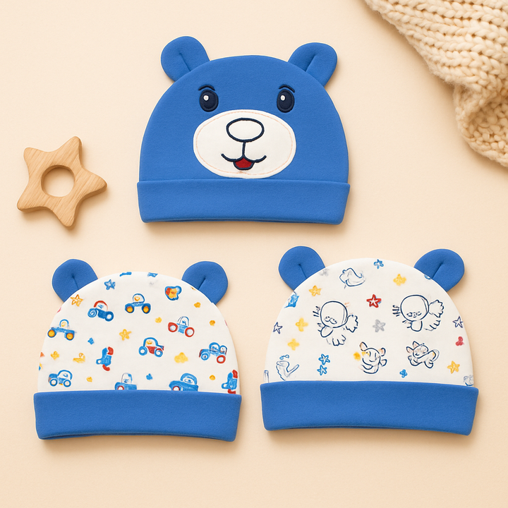 SUNSHINE BABY WINTER  CAPS 3 PC BEAR BLUE