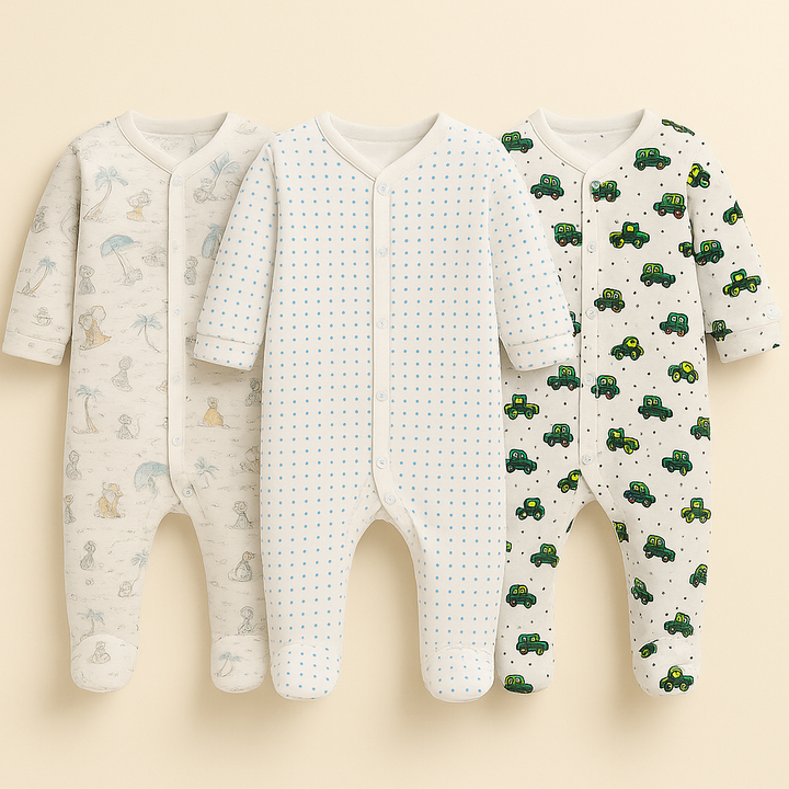 SUNSHINE BABY 3 PCS COTTON SUITS ASSORTED PANDA & KANGROO GREY 3-6M