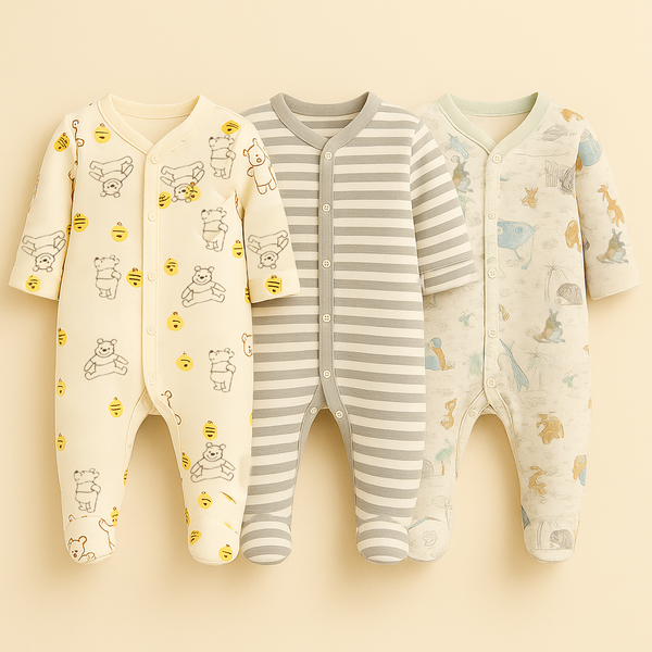 SUNSHINE BABY 3 PCS COTTON SUITS ASSORTED PANDA & KANGROO GREY 6-9M