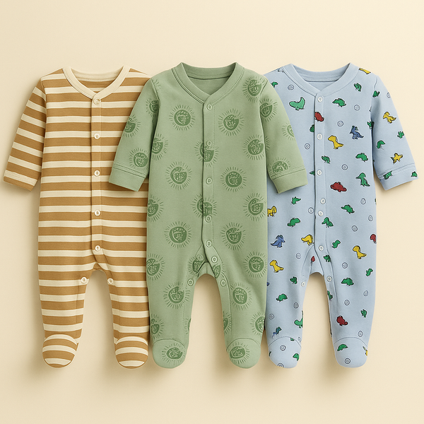 SUNSHINE BABY 3 PCS COTTON SUITS ASSORTED LION & DINO BLUE & GREEN 3-6M