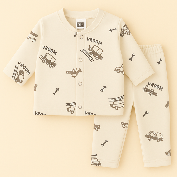 SUNSHINE BABY SLEEPSUIT VROOM CAR BEIGE 3-6M