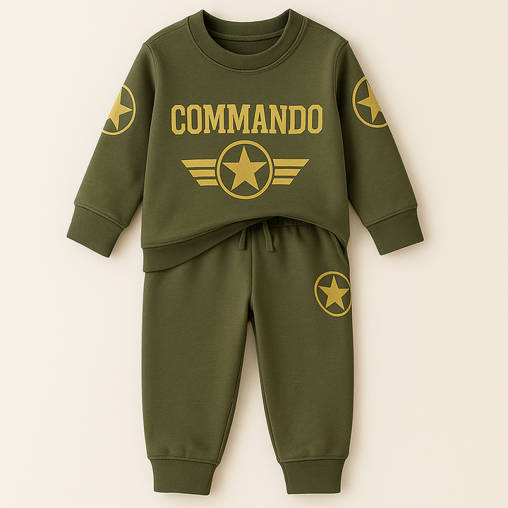 SUSNHINE KIDS FLEECE TRACKSUIT COMMANDO GREEN 4Y