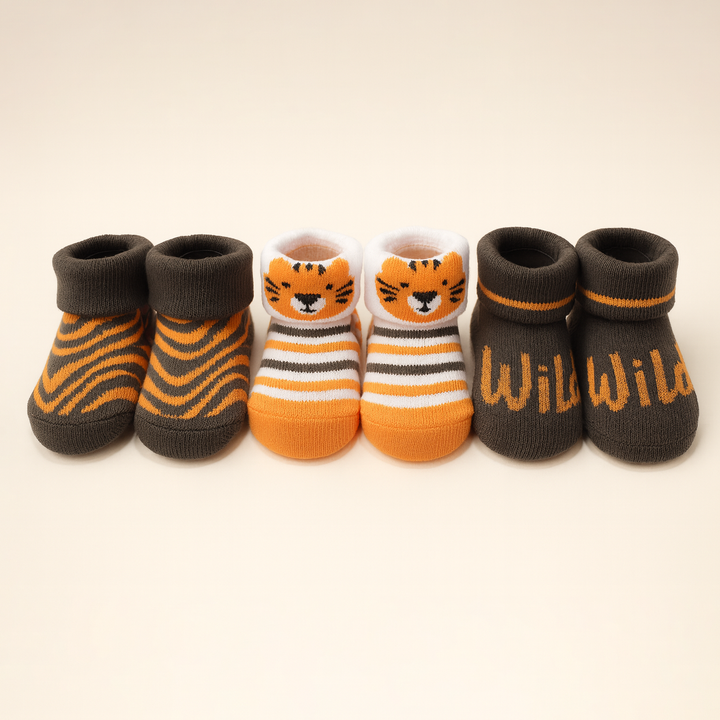SUNSHINE BABY 3 PCS MULTI SOCK SET TIGER 0-9M