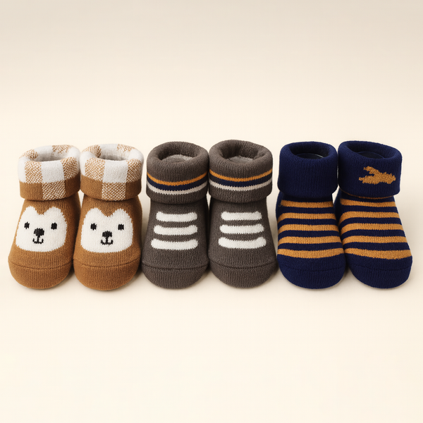 SUNSHINE BABY 3 PCS MULTI SOCK SET WOLF 0-9M