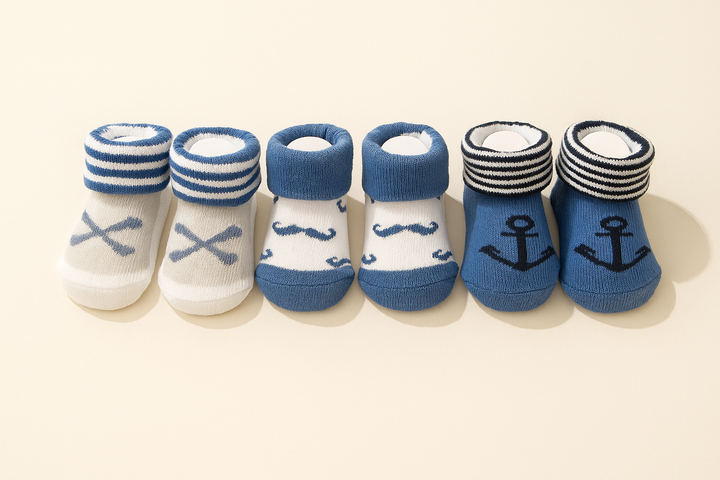 SUNSHINE BABY 3 PCS MULTI SOCK SET ANCHOR 0-9M