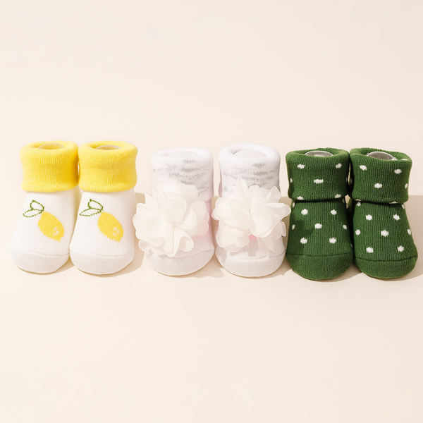 SUNSHINE BABY 3 PCS MULTI SOCK SET FLOWER WHITE 0-9M