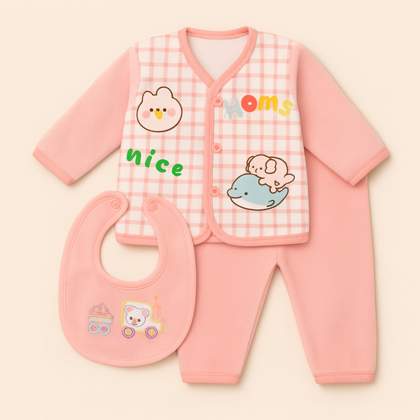SUNSHINE BABY WINTER PAJAMA SET WITH BIB BEAR PINK
